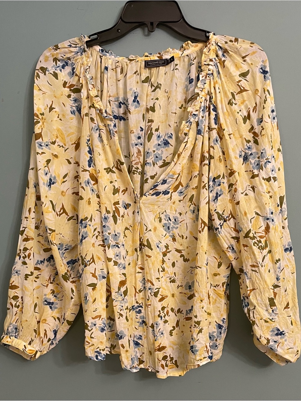 Vineyard Vines Yellow Floral V-Neck Blouse